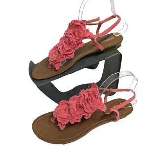 Bongo Sandals Women Size 9.5 Thong Flamingo Raw Hem Canvas Flowers Flats